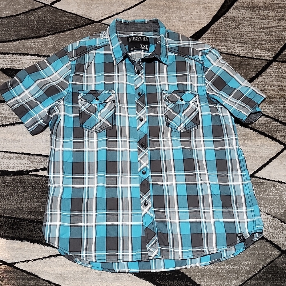 SURPLUS PLAID BUTTON-DOWN WESTERN SHORT-SLEEVE SHIRT XXL